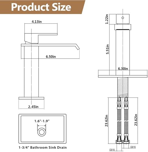 FRANSITON Brushed Nickel Waterfall Bathroom Faucet Lavatory Single Handle 1 or 3 Hole Bathroom Sink Faucet Washbasin Faucet with Deck and Pop-up Drain (Brushed Nickel- Set of 2, Short)