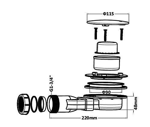Sandy Beach Black Shower Waste Trap - 90mm Shower Waste Trap, Slimline Black Shower Waste 90mm - Black Shower Tray Waste Trap, Shower Tray Trap - Black Shower Trap - 90mm Diameter 48mm Depth