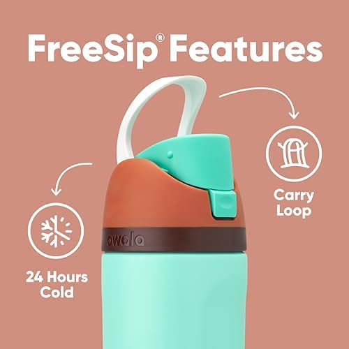 Kids FreeSip Insulated Stainless Steel Water Bottle with Straw for Sports, Travel, and School BPA-Free Sports Water Bottle, 16 oz, Mint Chocolate