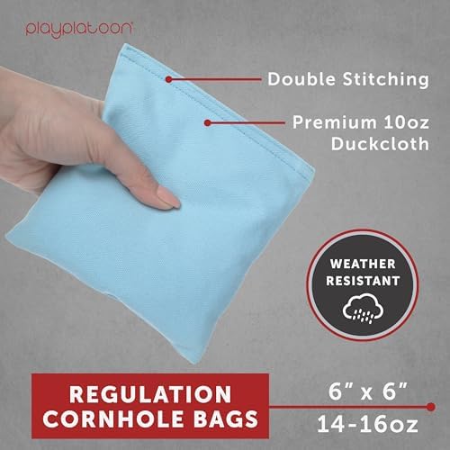 Play Platoon Cornhole Bags Weather Resistant- Set of 8 Regulation Bean Bags for Tossing- Official Professional Size & Weight Corn Hole Bags Two Color All Weather Cornhole Beans Bag Set with Tote Bag