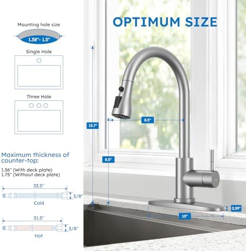 Arofa Kitchen Faucet with Pull Down Sprayer, Brushed Nickel Kitchen Sink Faucet Single Handle Stainless Steel for 1 or 3 Hole Farmhouse Laundry Utility Rv Bar Sinks