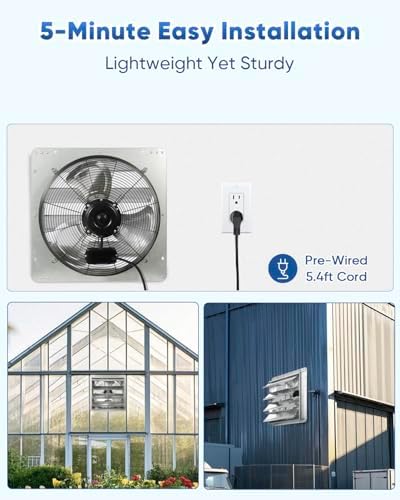 KEN BROWN 18 Inch Shutter Exhaust Fan, 2450CFM High Speed Wall Mounted Vent Fan with 1.65m Power Cord, Ideal for Garage, Attic, Greenhouse, Shed, Shop