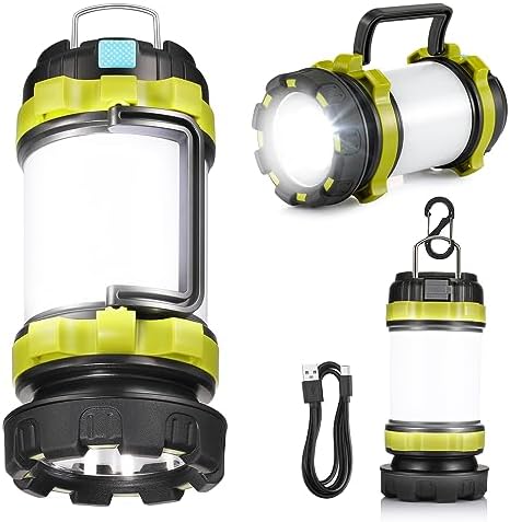 LED Camping Lantern Flashlight Rechargeable(Pack of 1), Consciot Portable Torch with 6 Light Modes, 3600mAh Power Bank, IPX4 Waterproof, USB C, Camping Lights for Hurricane, Emergency, Survival Kits