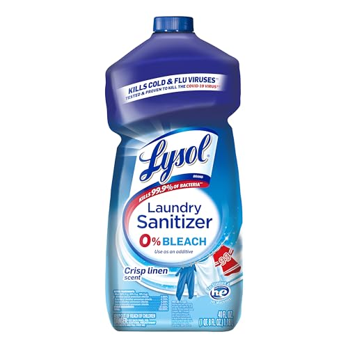 Lysol Disinfectant Laundry Sanitizer, Laundry Detergent Additive, Color Safe Bleach Alternative, Laundry Odor Eliminator, Kills Bacteria & Viruses, Crisp Linen Scent, 40 fl oz (pack of 4)