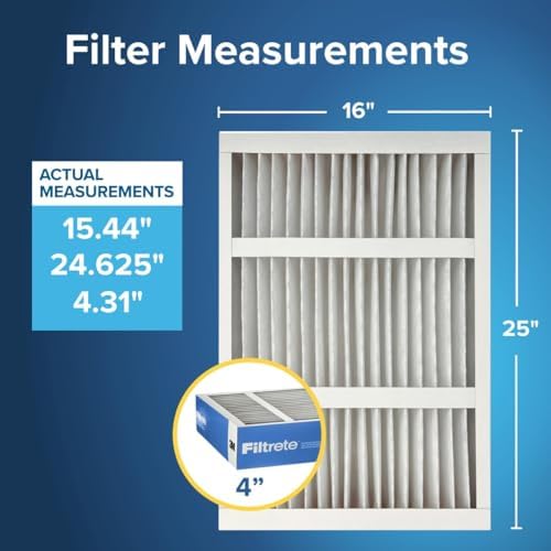 Filtrete 16x25x4 AC Furnace Air Filter, MERV 13, MPR 1900, Premium Allergen, Bacteria & Virus Filter, Electrostatic Air Cleaning Filter, 2-Pack (Actual Size 15.44 x 24.62 x 4.31 in)