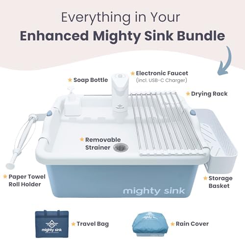 Enhanced Portable Sink: Patented Design, Electronic Faucet, 2-Gallon Capacity, Easy Setup, Instant Indoor & Outdoor Use - Ideal for Washing Dishes, Camping Hygiene, Gardening, Pottery & More