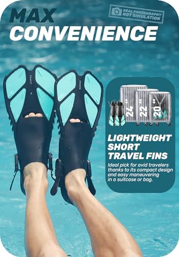 CAPAS Snorkel Fins, Swim Fins Travel Size Short Adjustable for Snorkeling Diving Adult Men Women Kids Open Heel Swimming Flippers