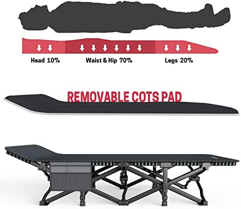 ATORPOK Camping Cot for Adults with Cushion Comfortable, Tent Folding Cot for Sleeping, Lightweight Folding Bed with Carry Bag Supports 450 lbs