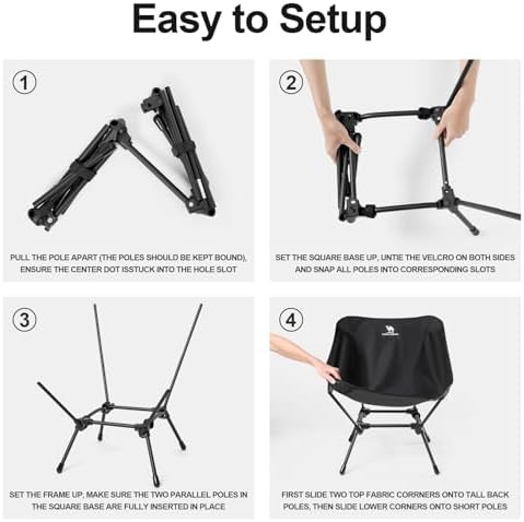 CAMEL CROWN Folding Camping Chair, Lightweight Portable Compact Lawn Chair with Side Pocket for Outdoor Travel Beach Picnic Hiking Backpacking Black