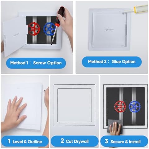 TICONN Access Panel for Drywall, 10 x 10 Inch ABS Plastic Wall Hole Cover Access Doors, Easy Install Plumbing Wall Panel for Drywall, Ceiling, Wiring and Cables
