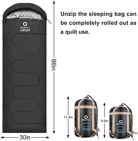 ECOOPRO Warm Weather Sleeping Bag - Portable, Waterproof, Compact Lightweight, Comfort with Compression Sack - Great for Outdoor Camping, Backpacking & Hiking-83 L x 30" W Fits Adults