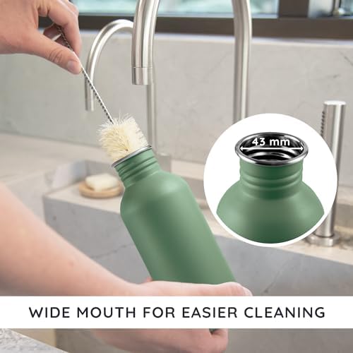 Bambaw Stainless Steel Water Bottle - Non-Insulated, Reusable Metal Sports Bottle, Sage Green/Grey