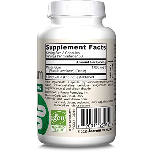 Jarrow Formulas Mastic Gum 1000 mg, Dietary Supplement for Gastrointestinal Health Support, 120 Veggie Capsules, 60 Day Supply