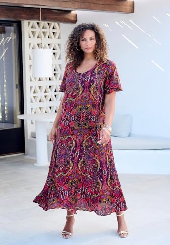 Roaman's Women's Plus Size Flutter-Sleeve Crinkle Dress