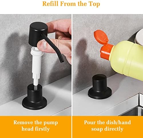 Soap Dispenser for Kitchen Sink, Built in Sink Soap Dispenser Lotion Dispenser with 17 OZ Bottle, Refill from The Top Bar Sink Soap Dispenser, Black (1 Pack)