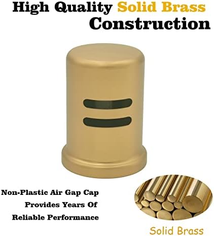 Dishwasher Air Gap Kits with Gold Dishwasher Air Gap Cover and Matching Escutcheon, Replacement air gap dishwasher,Solid Brass Air Gap Cap,Brushed Gold Finish