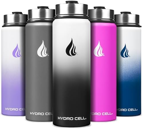 HYDRO CELL Stainless Steel Insulated Water Bottle with Straw - For Cold & Hot Drinks - Metal Vacuum Flask with Screw Cap and Modern Leakproof Sport Thermos for Adults (Black/White 24oz)