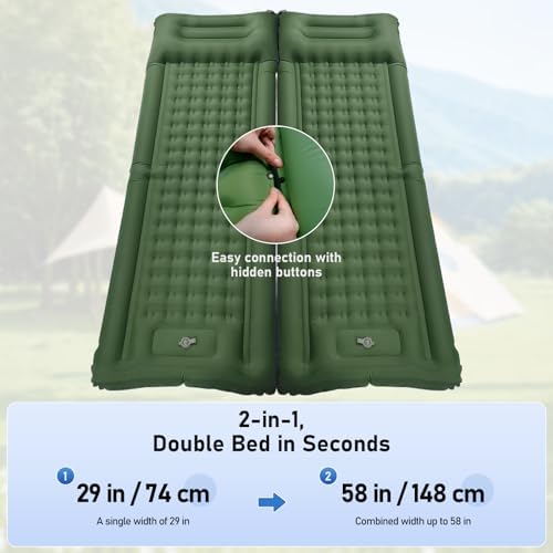 Camping Mattress Extra Thick 5in, Sleeping Pad for Camping with Pillow, Single Backpacking Mat Built-in Pump, Self Inflating Sleeping Pad, Sleep Mat Holds 440 lbs, 40D Nylon, Repair Kit