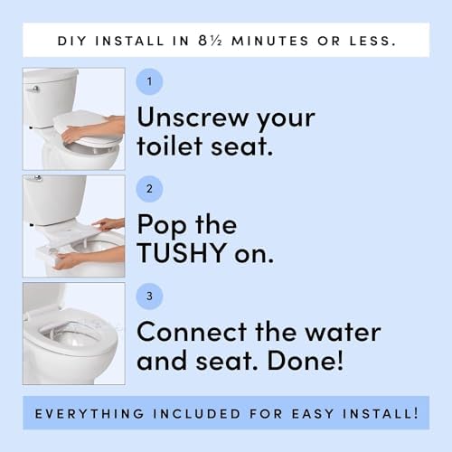 TUSHY Fresh Bidet: Ultra Slim Toilet Seat Attachment (Non-Electric Self-Cleaning Hygienic Nozzle) Easy DIY Install <10 Min (Adjustable Water Pressure Control), Matte Brass Knob