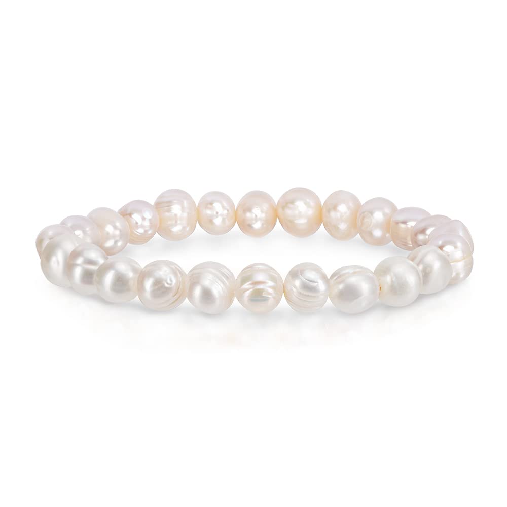 Savlano 8MM Cultured Freshwater Baroque Pearl Stretch Bracelet 7 Inches. Available In a Range of Beautiful Colors, For Women Comes with Gift Box