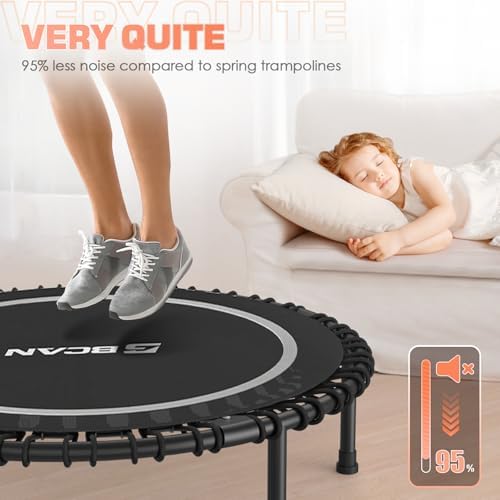 BCAN 450/550 LBS Foldable Mini Trampoline, 40"/48" Adult Fitness Trampoline with Bungees, U Shape Adjustable Foam Handle, Stable & Quiet Exercise Rebounder,Indoor/Outdoor Workout
