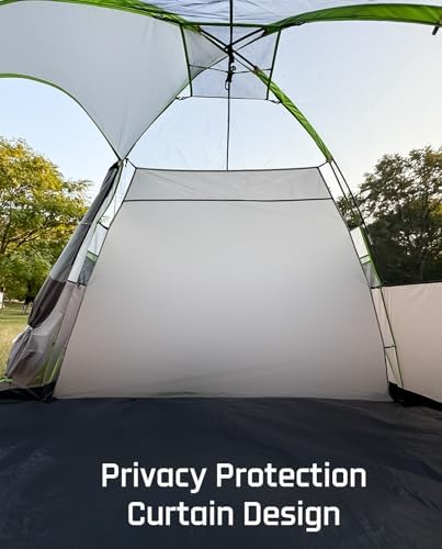 8 Person Larger Extended Dome Camping Tent with 3 Rooms, Waterproof Semi-Freestanding Family Outdoor Tent with Spacious Interior and Mesh Windows
