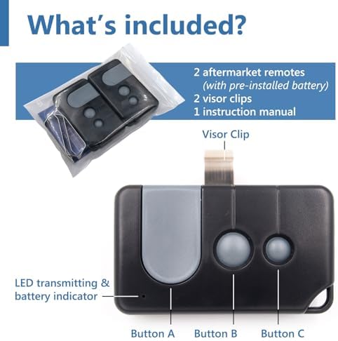 2 Replacement for Sears Craftsman LiftMaster Chamberlain (139.53753) 371LM (139.53681) 971LM (139.53879) 81LM 891LM 893MAX Garage Door Opener Remote (Solidremote L-Visor-2)