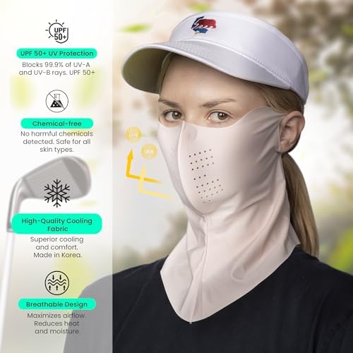 Korea Cooling UPF 50+ UV Sun Protection Face Mask with Neck Coverage – Breathable for Golf, Hiking, Fishing & Outdoors