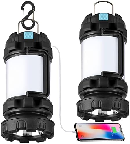 2 Pack Camping Lantern, Outdoor LED Camping Light, Rechargeable Flashlights with 1000LM, 6 Modes, 4000mAh Power Bank, IPX5 Waterproof Portable Emergency Camp Light for Hurricane Survival - Black