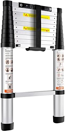 VEVOR Telescoping Ladder, 10.5 FT Aluminum One-button Retraction Collapsible Extension Ladder, 375 LBS Capacity with Non-slip Feet, Portable Multi-purpose Compact Ladder for Home, RV, Loft, ANSI Liste