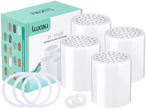 4 Pc Luxau 20 Stage (Also Fit 15, 18 Stage) Shower Filter Replacement Cartridge, Shower Head Filter Refill, for Hard Water Chlorine Heavy Metal, Skin Hair, Fit Any Similar Design Shower Water Filter