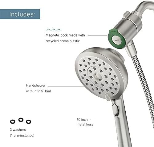 Moen Verso Handshower, Detachable Round Shower Head with Magnetix Docking System, 60" Hose, Spot Resist Brushed Nickel, 220H2SRN
