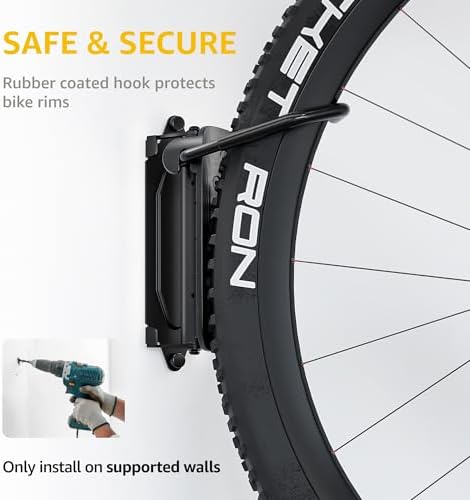 monTEK Swivel Bike Wall Mount, Bike Hangers for Garage, Space-Saving Vertical Bike Rack, Sturdy Bike Storage Rack Holds Up to 66lbs, Easy to Install, Black