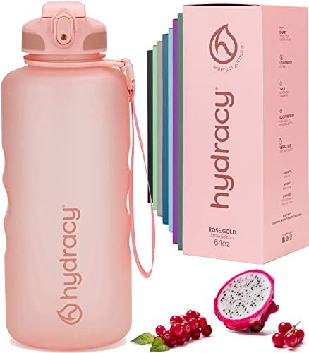 Hydracy Water Bottle with Time Marker -Large BPA Free Water Bottle & No Sweat Sleeve -Leak Proof Gym Bottle with Fruit Infuser Strainer & Times to Drink -Ideal for Fitness Sports & Outdoors