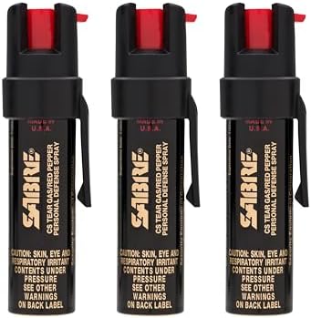 SABRE Advanced Pepper Spray, 3-in-1 Formula Contains Maximum Strength Pepper Spray, CS Military Tear Gas and UV Marking Dye, Compact Belt Clip for Easy Carry and Fast Access, 35 Bursts, 0.67 fl oz