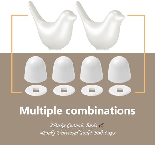 2Packs Ceramic White Birds Toilet Bolt Covers & 4Packs Universal Toilet Bolt Caps, Cute Bathroom Decorative Toilet Floor Screw Cover Caps Easy Installation