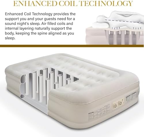 King Koil Luxury Air Mattress 20in Full Size Beige with Built-in Pump for Home, Camping & Guests-Inflatable Airbed Luxury Double High Adjustable Blow Up Mattress, Durable - Portable and Waterproof