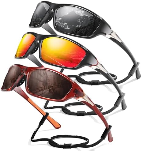 3 Pack Polarized Sports Sunglasses for Men, Mens Sunglasses Wrap Around UV400 Protection for Cycling Fishing Driving