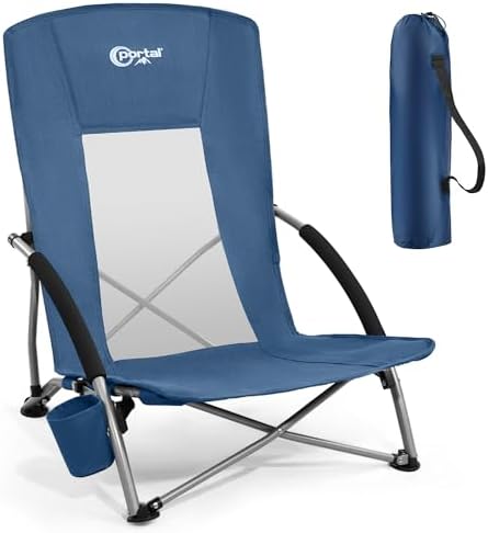 PORTAL Beach Chairs for Adults Camping Low Lightweight Portable Chair with Cup Holder Mesh Back Carry Bag for Outdoor Sand Lawn Travel Picnic Festival Concert, 350LBS