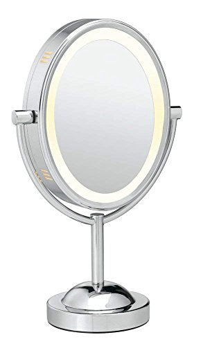 Conair Lighted Makeup Mirror, LED Vanity Mirror, 1X/7X Magnifying Mirror, Double Sided, Corded in Polished Chrome
