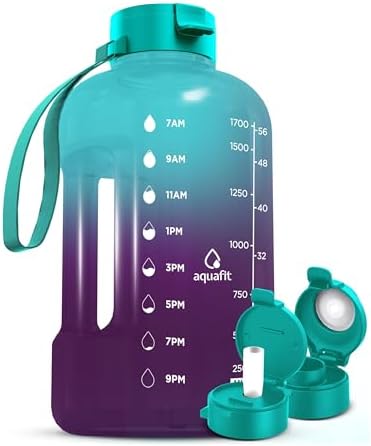 Aquafit 64 oz Water Bottle with Time Marker - Straw & Chug Lid - BPA Free Half Gallon, Big, Gym Water Bottle with Handle, Galaxy, 64 Ounces
