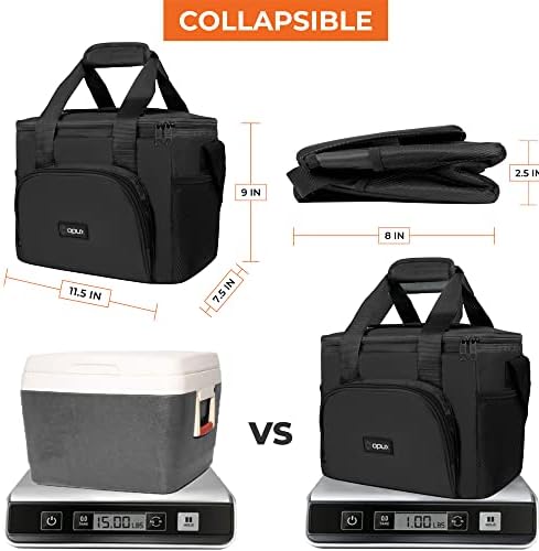 OPUX Soft Cooler Bag, Insulated Collapsible Lunch Cooler Bag for Men Work Camping Beach Travel, Portable Soft Sided Leakproof Waterproof Large Lunch Bag Box with Shoulder Strap 18 Cans, Black