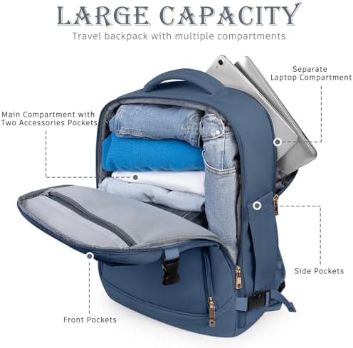 Travel Backpack, Carry-on Backpack for Men Women, Travel Backpack Carry on Flight Approved, 40L Personal Item Backpack Personal Item Backpack Bag, Travel Essentials, Dark Blue