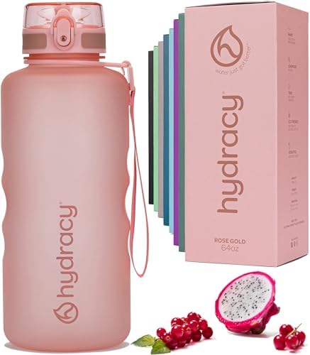 Hydracy Water Bottle with Time Marker -Large BPA Free Water Bottle & No Sweat Sleeve -Leak Proof Gym Bottle with Fruit Infuser Strainer & Times to Drink -Ideal for Fitness Sports & Outdoors
