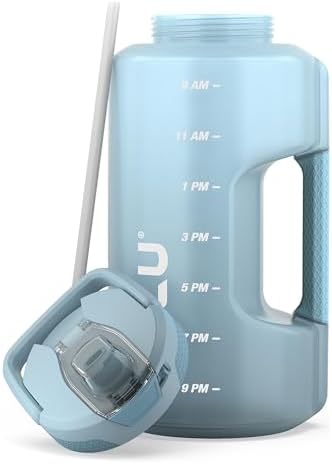 ZULU Goals Large Water Bottle Jug with Time Marker & Handle for All Day Hydration | Silicone Soft Straw with Locking Leak-Proof Lid | For Gym, Camping, Workout, and Outdoors | BPA-Free | 64oz, 128oz
