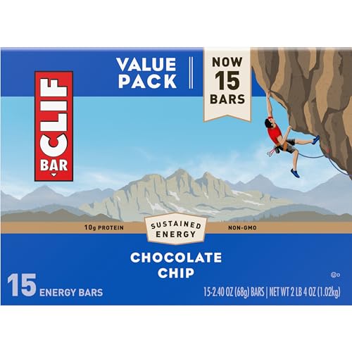 CLIF BAR - Protein Bars - Chocolate Chip - Made with Organic Oats - Energy Bars - Non-GMO - (15 Pack)