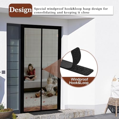 Yotache Adjustable Magnetic Screen Door Fit Doors Size Width 34"-38" Height 96"-98", Reinforced Fiberglass Mesh Curtain with Unique Widen Strip, Black