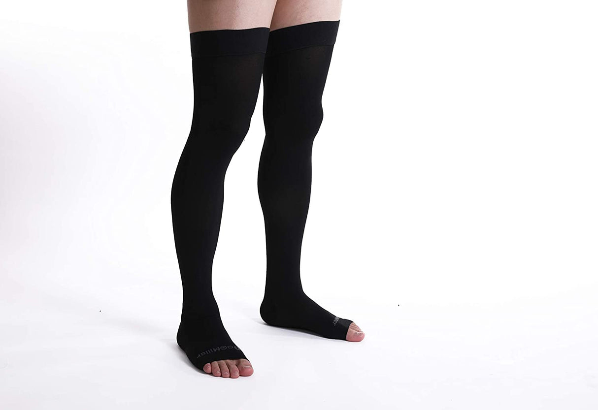 Doc Miller Thigh High Compression Socks - Open Toe, 20-30mmHg for Varicose Veins, Calf, Leg & Ankle Support, Pregnancy & Maternity Stockings, Small to Plus Size