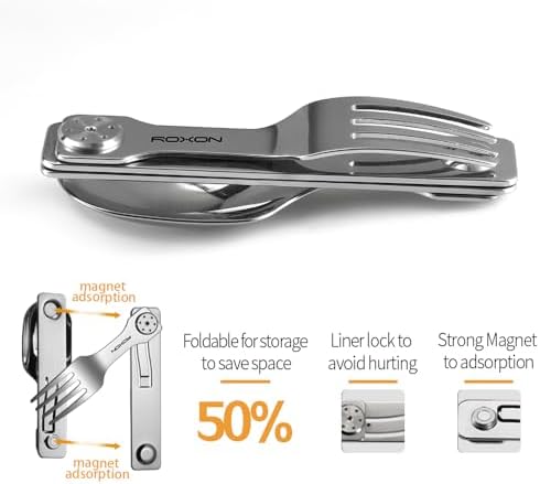 Roxon C2 Camping Utensil 2 in 1 Detachable Folding Cutlery with Fork & Spoon for Outdoor, Camping, Hiking, Easy to Carry Highly Practical Tableware