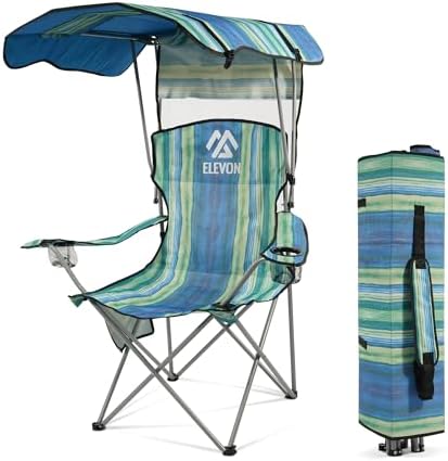 Camping Chair, Oversized Folding Chair with Canopy, Portable Outdoor Chair with Arms, Cup Holder and Carry Bag for Camping, Fishing, Beach, and Sports, Multi-Color